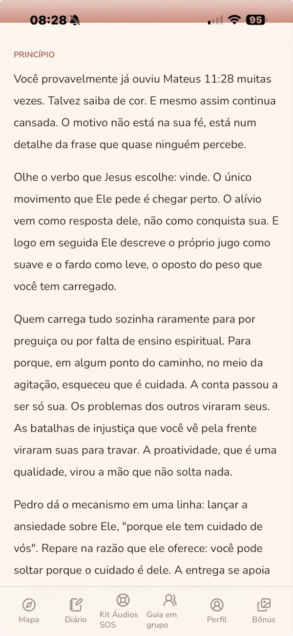Tela do app com o princípio do Dia 1